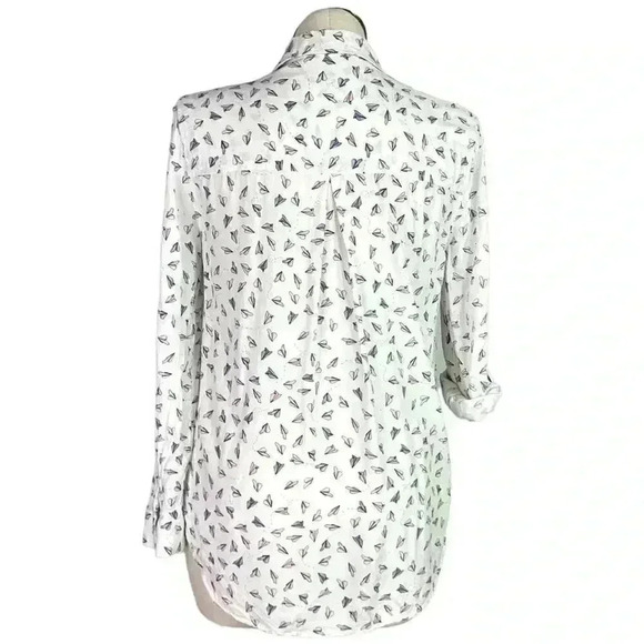 Jane and Delancey Top Women L White Multi Paper Airplane Button Up Blouse - Picture 7 of 9
